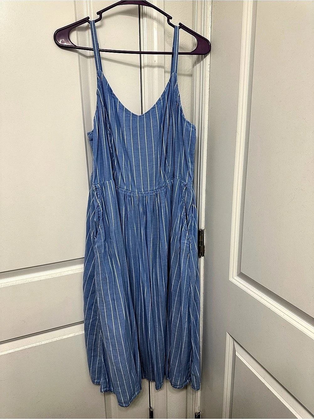 Old Navy Smocked Fit & Flare Striped Maxi Dress Blue & White XL Like New